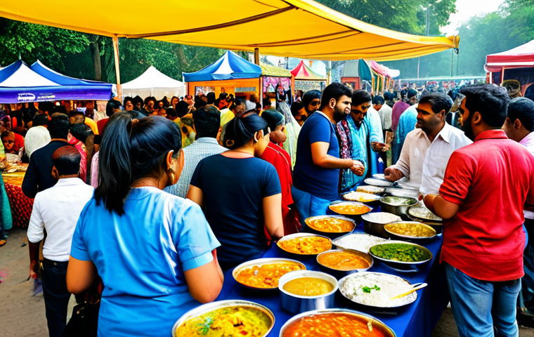 **
"A vibrant and bustling Indian food festival scene. Diverse crowd enjoying various food stalls and craft beer selections, fully clothed, appropriate attire, safe for work, family-friendly, perfect anatomy, natural proportions, high-quality photography, detailed background, professional."
**