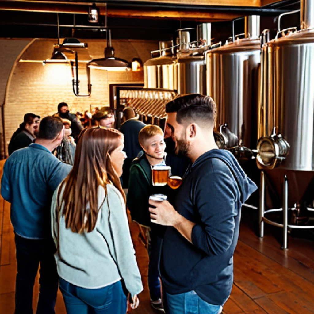 Craft Brewery Scene**
"A bustling craft brewery interior, fully clothed patrons enjoying beers, copper brewing tanks in the background, warm lighting, safe for work, appropriate content, perfect anatomy, natural proportions, professional photography, high quality, modest clothing, family-friendly."
**