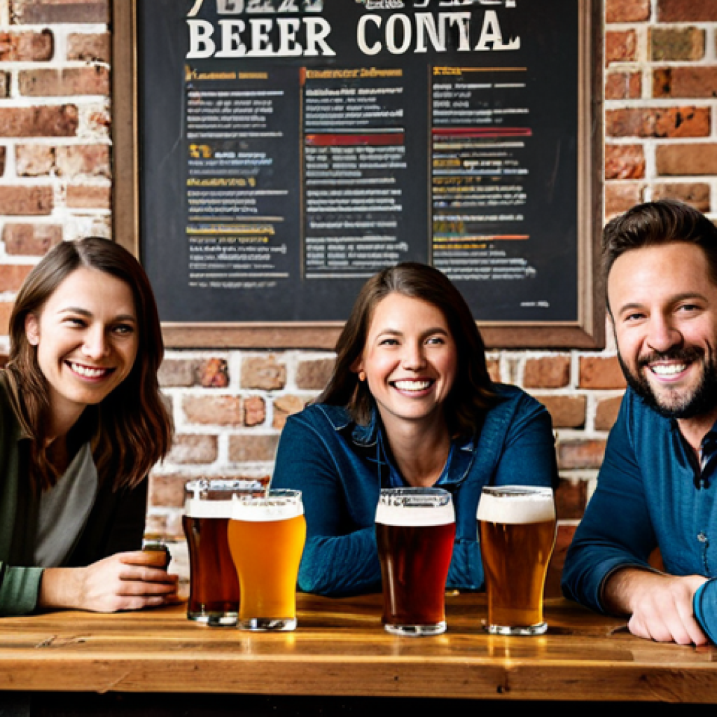 수제맥주 스타일 비교 - Craft Beer Tasting**
"A group of friends, fully clothed in casual wear, gathered around a wooden ta...