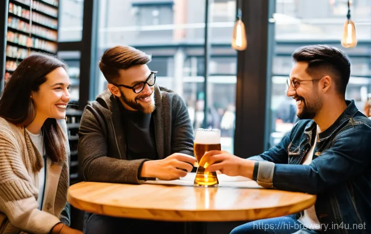 수제맥주 테이스팅 노트 작성법 - **Prompt:** A close-up, high-definition shot of an adult hand gently holding a stemmed tulip beer gl...