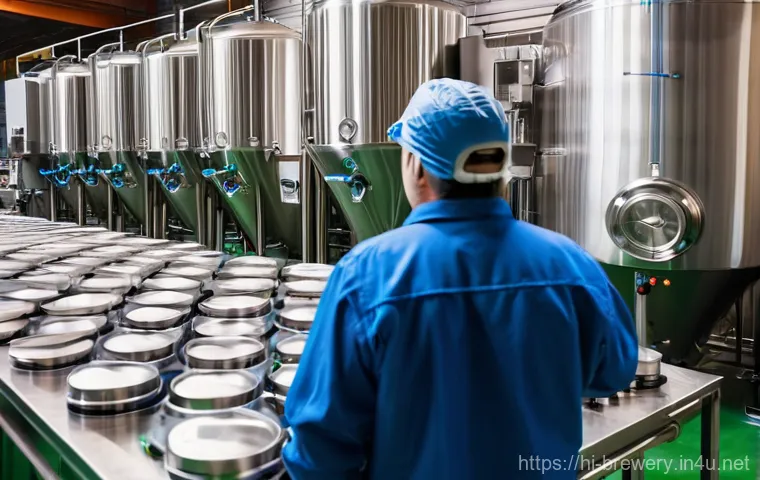 브루어리에서의 품질 테스트 - **High-Tech Brewery Laboratory Analysis**
    A vivid and intricately detailed photograph capturing ...