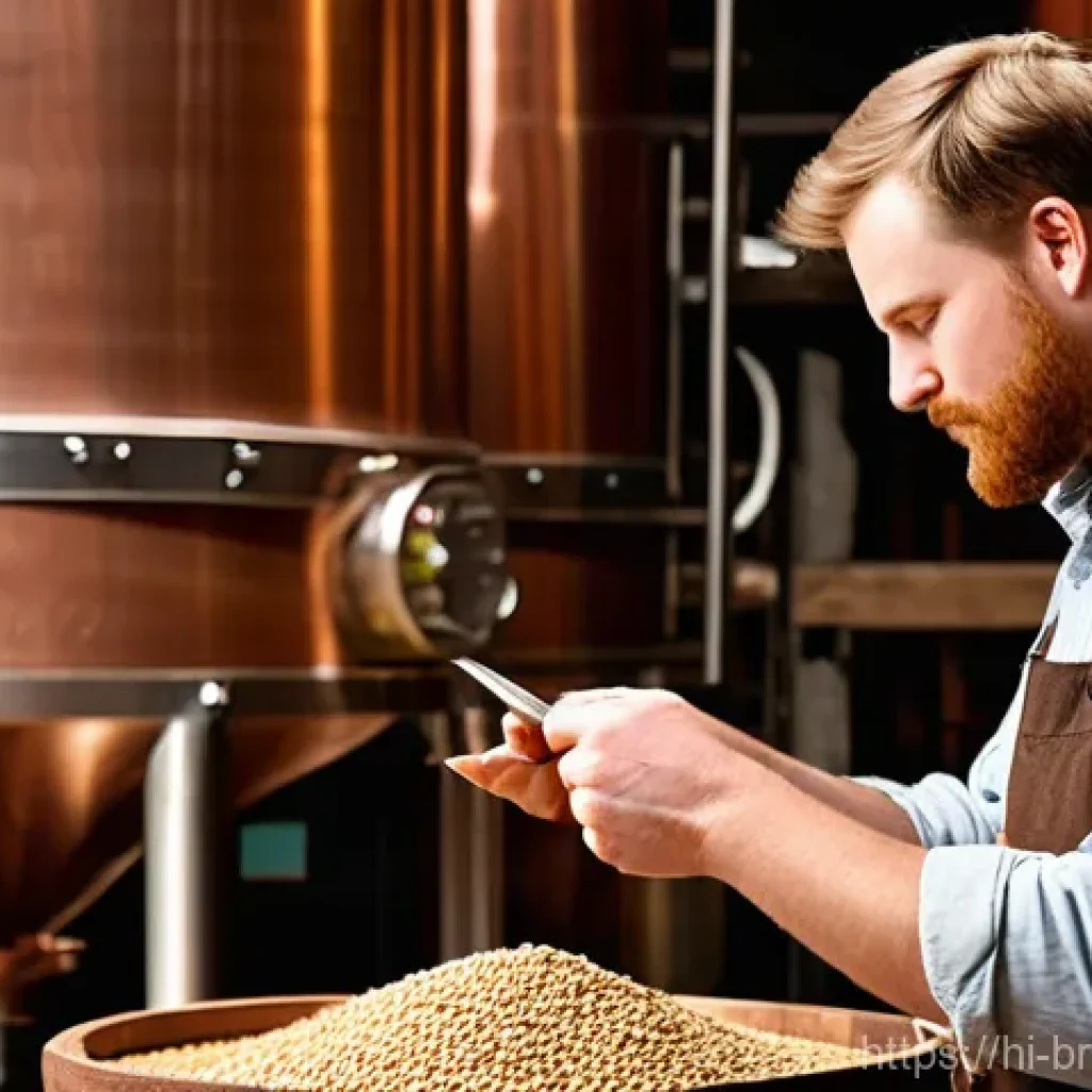 수제맥주 생산 공정 - **Prompt:** A close-up, high-resolution photograph capturing the essence of **Malt Selection and the...