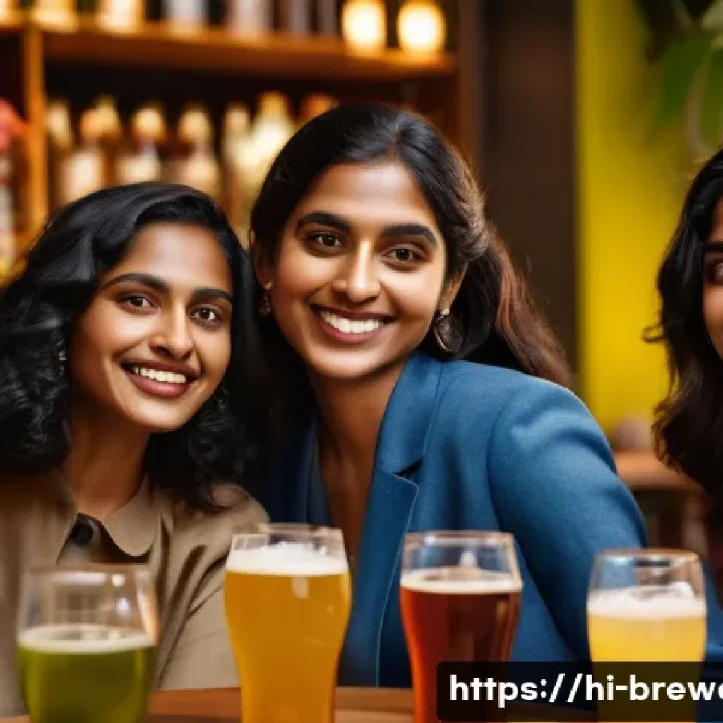 수제맥주에서의 여성 소비자 - A vibrant social gathering of diverse Indian women enjoying craft beers with colorful fruit and flor...