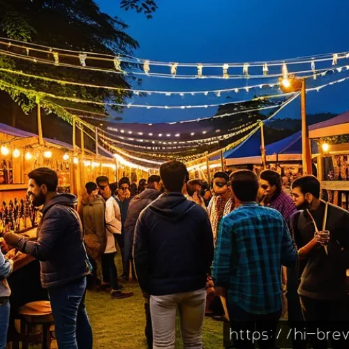 Home 33 수제맥주와 국제적 특성 - A vibrant craft beer festival scene in India, showcasing diverse young adults enjoying various craft...