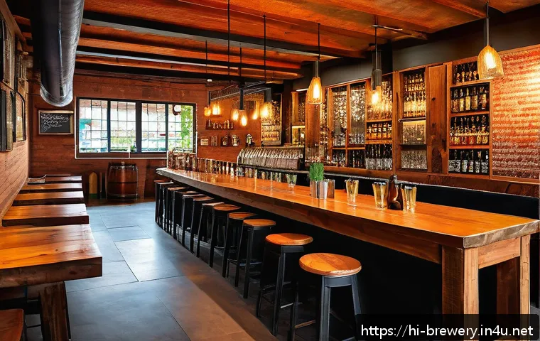 수제맥주와 미식 여행 - A vibrant scene inside a cozy local craft beer house in a small Indian town, featuring rustic wooden...